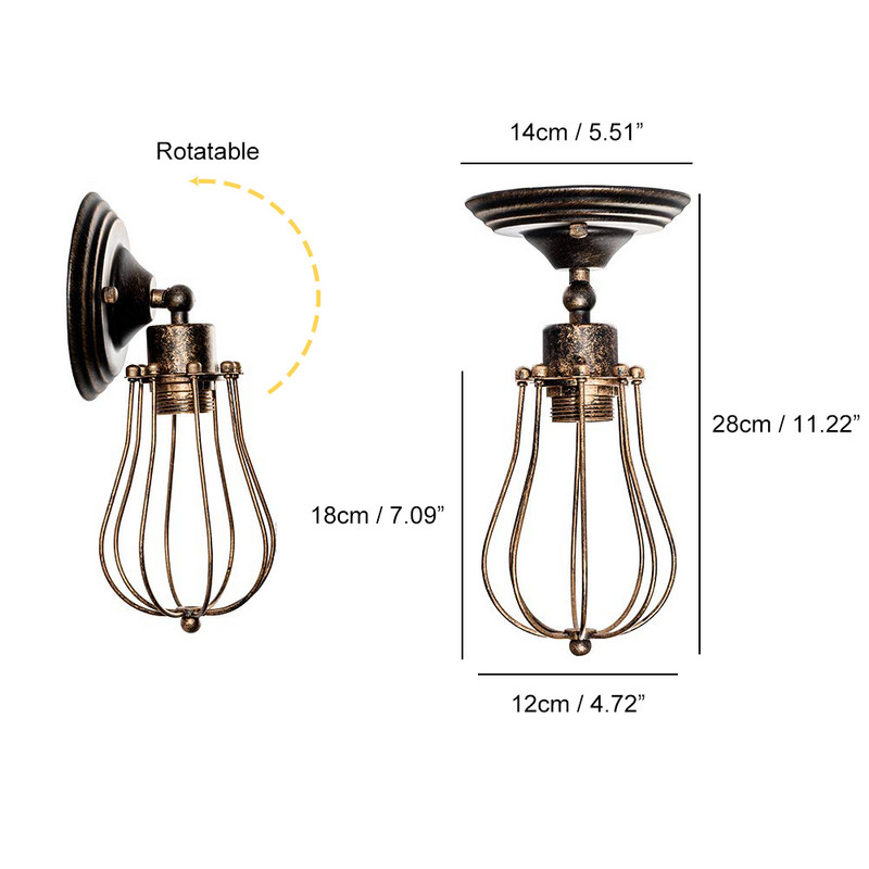 ARTURESTHOME Vintage falikar Ipari világítás Luling állítható aljzat Rusztikus huzal fém ketrec olaj Dörzsölt fali lámpák