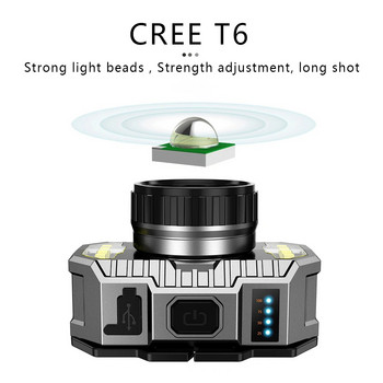T6 LED супер ярък челник Фенерче за челник Силна светлина Къмпинг на открито Акумулаторен фар за нощен риболов