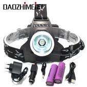 Lanternă de înaltă putere Lampă frontală XM-L T6 LED Lampă frontală pentru exterior Lampă frontală impermeabilă + 2 buc. baterie 18650 + încărcător + USB