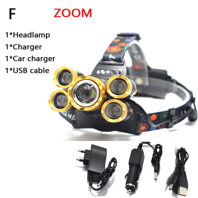 Lanternă de înaltă putere Lampă frontală XM-L T6 LED Lampă frontală pentru exterior Lampă frontală impermeabilă + 2 buc. baterie 18650 + încărcător + USB