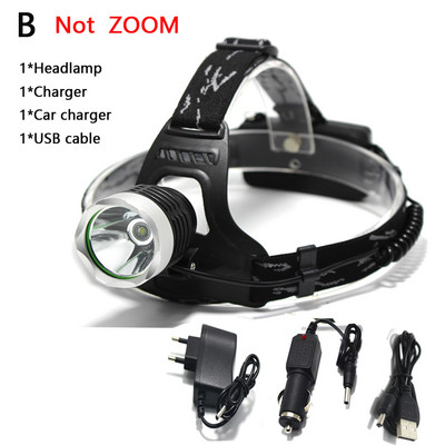 Lanternă de înaltă putere Lampă frontală XM-L T6 LED Lampă frontală pentru exterior Lampă frontală impermeabilă + 2 buc. baterie 18650 + încărcător + USB