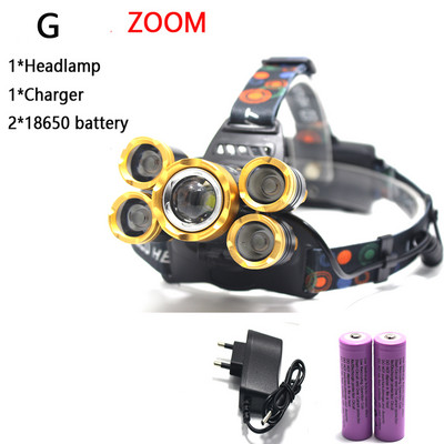 Lanternă de înaltă putere Lampă frontală XM-L T6 LED Lampă frontală pentru exterior Lampă frontală impermeabilă + 2 buc. baterie 18650 + încărcător + USB