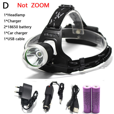 Lanternă de înaltă putere Lampă frontală XM-L T6 LED Lampă frontală pentru exterior Lampă frontală impermeabilă + 2 buc. baterie 18650 + încărcător + USB