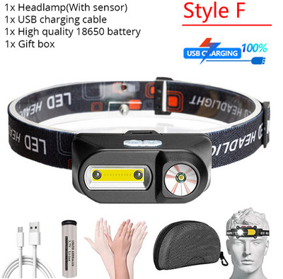 Lanternă portabilă cu LED în aer liber, 6 moduri, reîncărcabilă prin USB, lanternă, lanternă, far cu LED COB, lanternă pentru camping