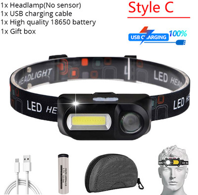 Lanternă portabilă cu LED în aer liber, 6 moduri, reîncărcabilă prin USB, lanternă, lanternă, far cu LED COB, lanternă pentru camping