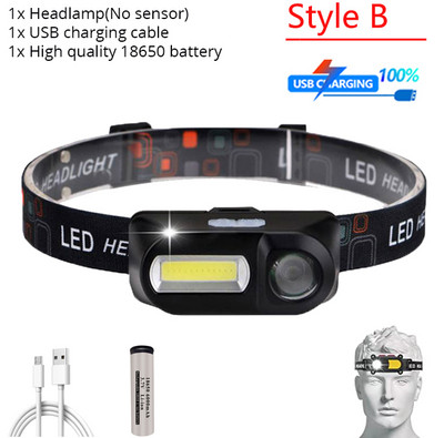 Lanternă portabilă cu LED în aer liber, 6 moduri, reîncărcabilă prin USB, lanternă, lanternă, far cu LED COB, lanternă pentru camping