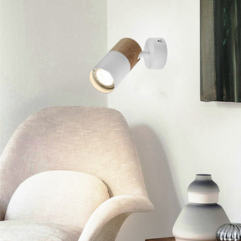 Gu10 Повърхностно монтирана стенна лампа Дървена зърнеста таванна лампа 360 Регулируема нощна лампа Всекидневна Спалня Кабинет Осветление за четене
