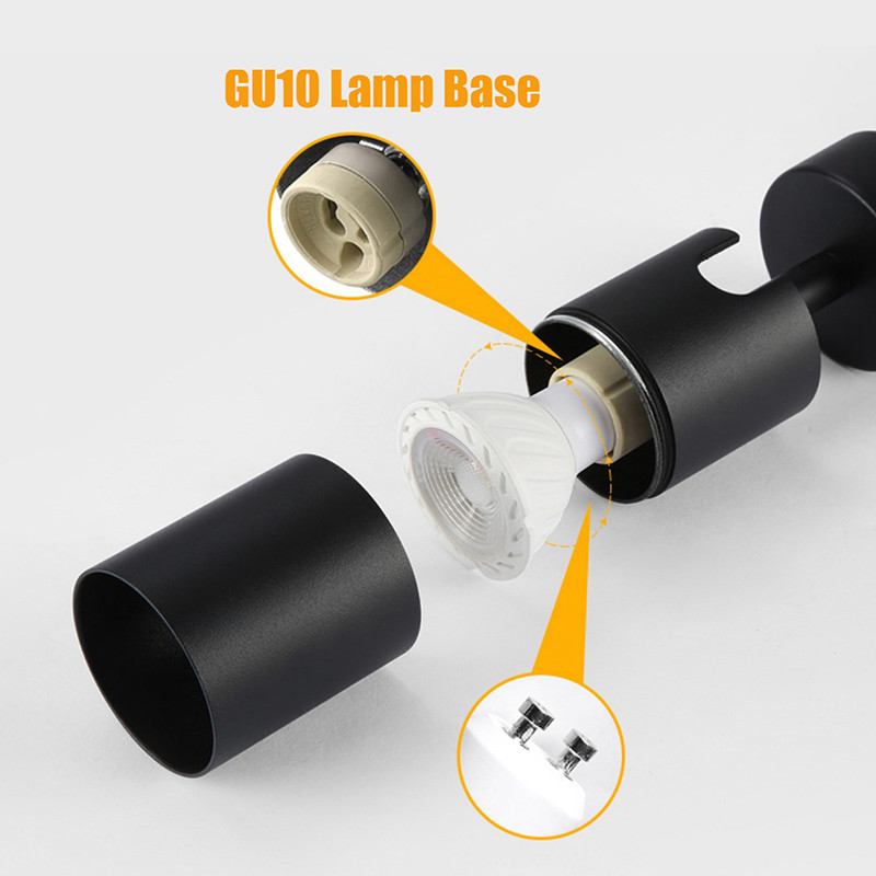 Gu10 uz virsmas montējama sienas lampa, koka graudu griestu apakšējā gaisma 360, regulējams gultas gaismeklis Dzīvojamās istabas Guļamistabas mācību lasīšanas apgaismojums