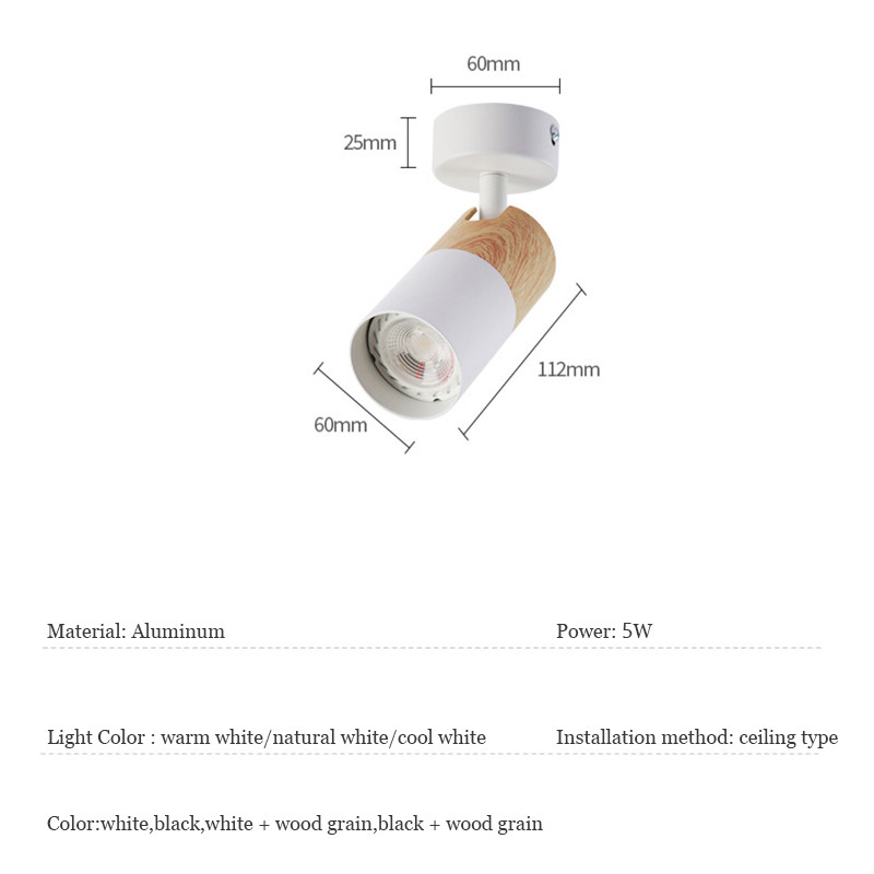 Gu10 uz virsmas montējama sienas lampa, koka graudu griestu apakšējā gaisma 360, regulējams gultas gaismeklis Dzīvojamās istabas Guļamistabas mācību lasīšanas apgaismojums