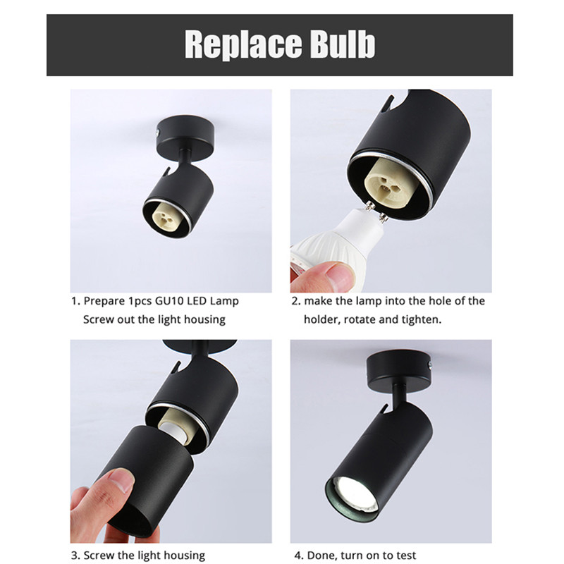 Gu10 uz virsmas montējama sienas lampa, koka graudu griestu apakšējā gaisma 360, regulējams gultas gaismeklis Dzīvojamās istabas Guļamistabas mācību lasīšanas apgaismojums