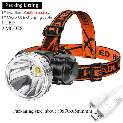 Erőteljes fejlámpa horgászfényszóró Beépített akkumulátoros LED fejlámpa Fejre szerelhető USB újratölthető zseblámpa kempingtúrához