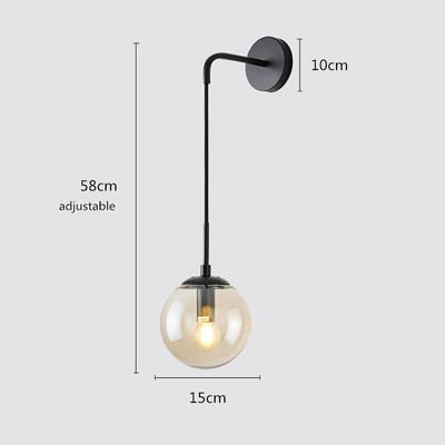 Lampă de perete nordică cu bile de sticlă transparentă, retro, auriu/negru, fier E27, pentru dormitor, coridor, restaurant, cafenea, bar, lampă decor