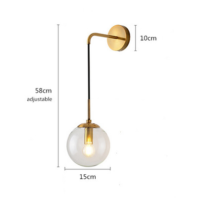 Lampă de perete nordică cu bile de sticlă transparentă, retro, auriu/negru, fier E27, pentru dormitor, coridor, restaurant, cafenea, bar, lampă decor