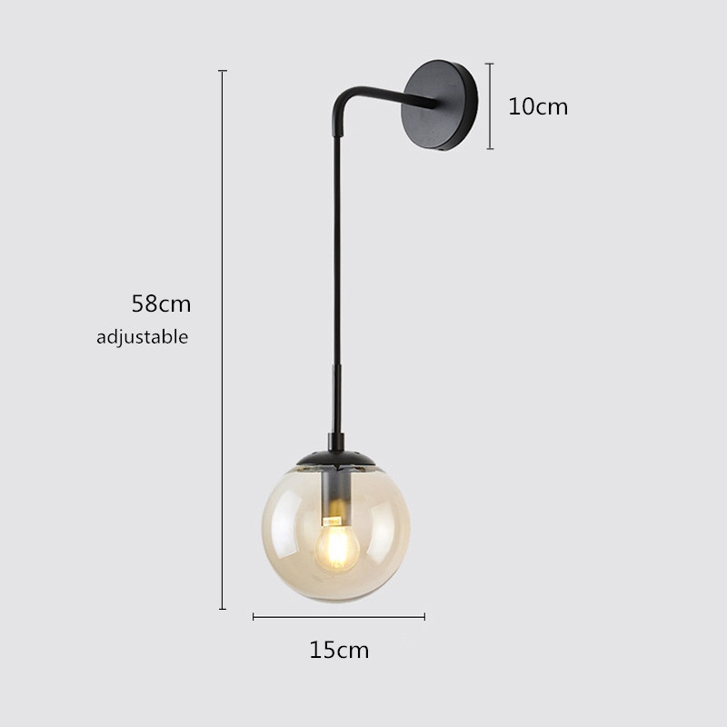 Lampă de perete nordică cu bile de sticlă transparentă, retro, auriu/negru, fier E27, pentru dormitor, coridor, restaurant, cafenea, bar, lampă decor