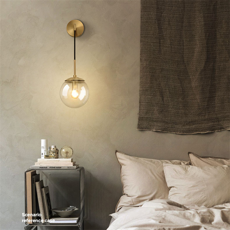 Lampă de perete nordică cu bile de sticlă transparentă, retro, auriu/negru, fier E27, pentru dormitor, coridor, restaurant, cafenea, bar, lampă decor