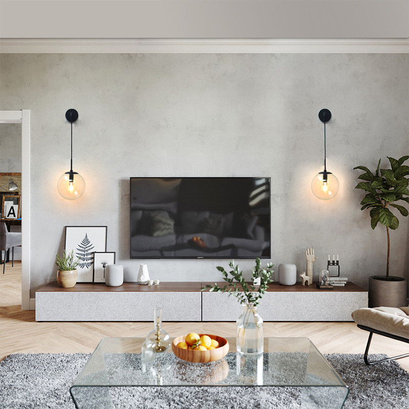 Lampă de perete nordică cu bile de sticlă transparentă, retro, auriu/negru, fier E27, pentru dormitor, coridor, restaurant, cafenea, bar, lampă decor