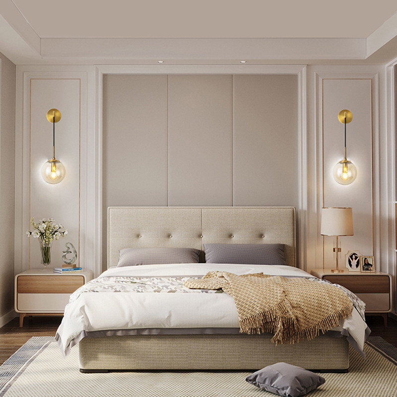 Lampă de perete nordică cu bile de sticlă transparentă, retro, auriu/negru, fier E27, pentru dormitor, coridor, restaurant, cafenea, bar, lampă decor