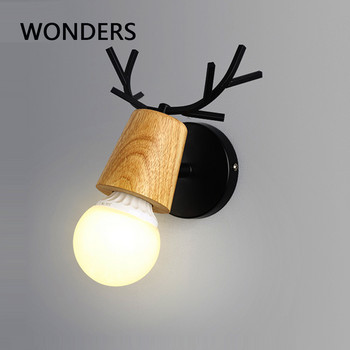Nordic Deer Antler LED φωτιστικό τοίχου Μασίφ ξύλο πολύχρωμο E27 σιδερένιο φωτιστικό τοίχου Φωτιστικό σαλονιού διακόσμησης σπιτιού για κρεβατοκάμαρα bra