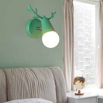 Скандинавски еленов рог LED стенна лампа Масивно дърво, цветна E27 желязна стенна лампа Декорация на дома салон luminaria за спалня нощно шкафче