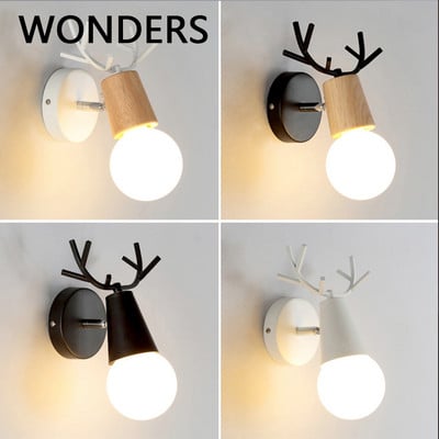 Nordic Deer Antler LED Sienas lampa Masīvkoka krāsains E27 dzelzs Sienas Gaisma Mājas apdares salona gaismeklis Guļamistabas gultai бра