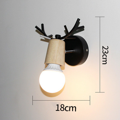 Nordic Deer Antler LED Fali lámpa Tömör fa színes E27 vas fali lámpa Lakberendezési szalon lámpatest Hálószoba éjjeliszekrényhez бра