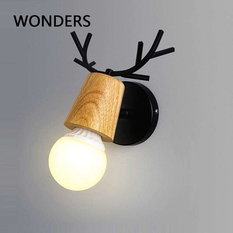Nordic Deer Antler LED Fali lámpa Tömör fa színes E27 vas fali lámpa Lakberendezési szalon lámpatest Hálószoba éjjeliszekrényhez бра