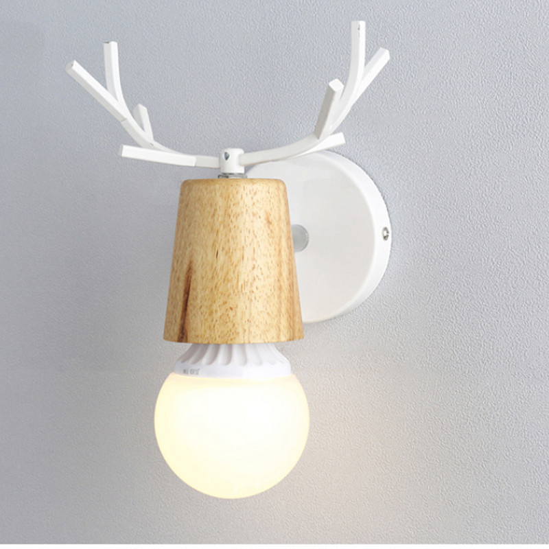 Nordic Deer Antler LED Fali lámpa Tömör fa színes E27 vas fali lámpa Lakberendezési szalon lámpatest Hálószoba éjjeliszekrényhez бра