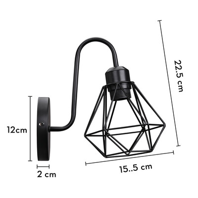 Ipari vintage LED fali lámpa Retro tetőtéri fali lámpa E27 vas lámpabúra kalitka modern beltéri éjjeli világítás pálcalámpa