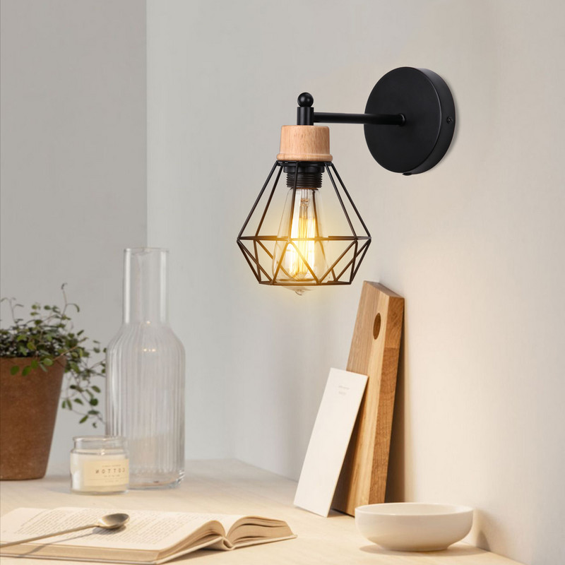 Ipari vintage LED fali lámpa Retro tetőtéri fali lámpa E27 vas lámpabúra kalitka modern beltéri éjjeli világítás pálcalámpa