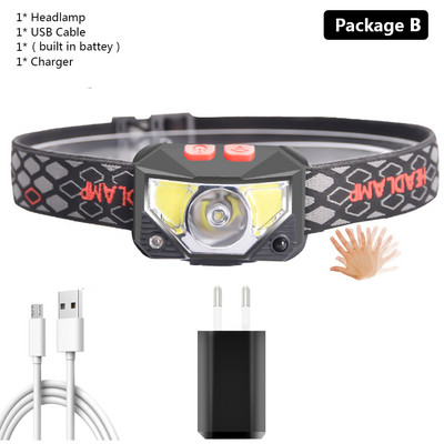 XP-G Q5 senzorový zoomovací LED čelovkový svietidlo so vstavanou batériou, žiarovky do svetlometov, vodeodolné, biela a červená farba C02