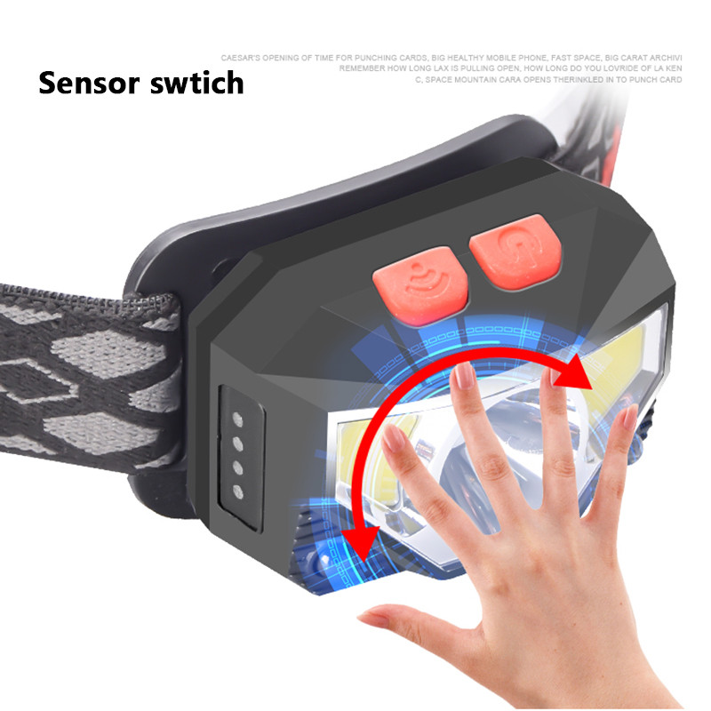 XP-G Q5 senzorový zoomovací LED čelovkový svietidlo so vstavanou batériou, žiarovky do svetlometov, vodeodolné, biela a červená farba C02