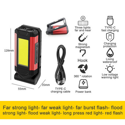 2200 lumeni Camping în aer liber COB lumină de lucru USB lampă reîncărcabilă de lungă durată Lanternă cu LED Lanternă portabilă Lanternă Power Bank