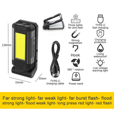 2200 lumeni Camping în aer liber COB lumină de lucru USB lampă reîncărcabilă de lungă durată Lanternă cu LED Lanternă portabilă Lanternă Power Bank