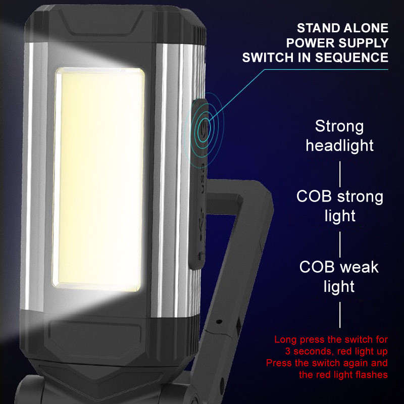 2200 lumeni Camping în aer liber COB lumină de lucru USB lampă reîncărcabilă de lungă durată Lanternă cu LED Lanternă portabilă Lanternă Power Bank