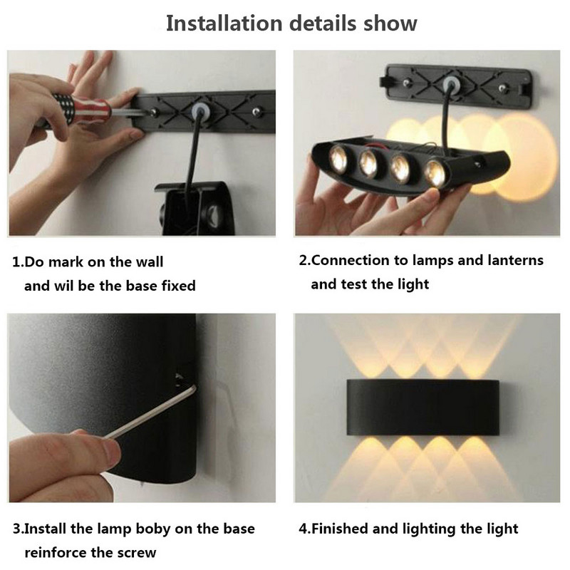 Šiuolaikinė LED sieninė lempa, atspari vandeniui IP65 2/4/6/8/10/12W sieniniai šviestuvai vidaus laiptų lovos koridoriaus šviesa lauko sodo gatvės šviesa