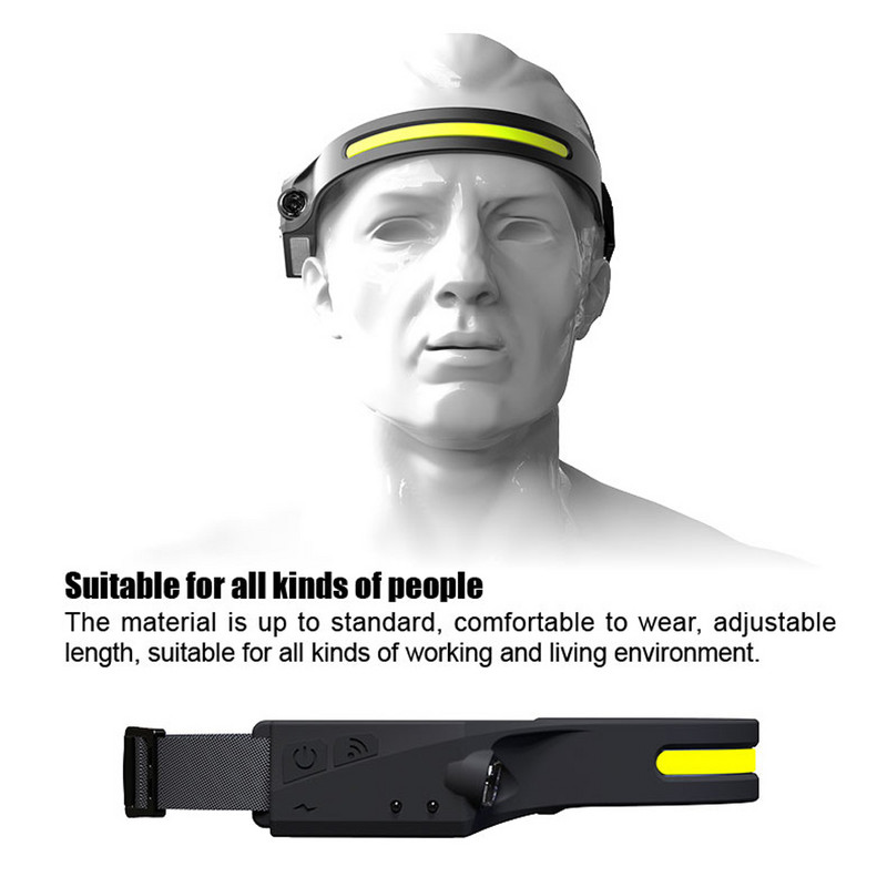 USB újratölthető COB fényszóró szenzoros reflektorral Fényszóró COB+XPE 3 világítási mód Alkalmas túrázáshoz, expedícióhoz stb.