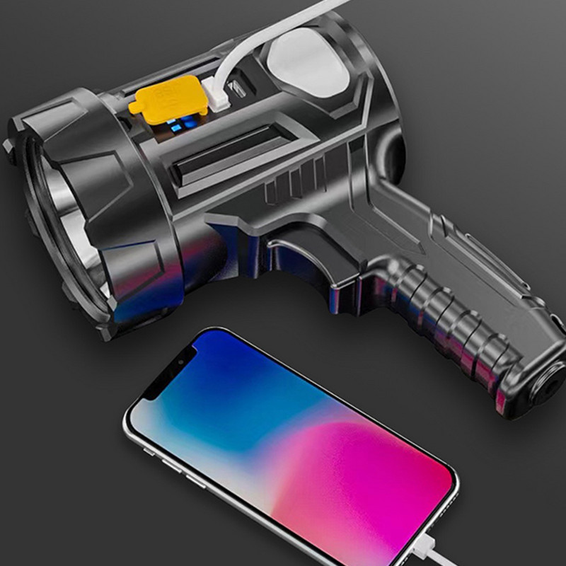 Didelio galingumo LED žibintuvėlis prožektorius, įmontuotas įkraunamas akumuliatorius, galingas žibintuvėlis, nešiojamas lauko apšvietimas