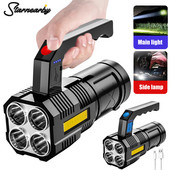 COB LED stovyklavimo žibintas nešiojamas rankinis prožektorius USB įkraunamas dvigubas šviesos šaltinis Life atsparus vandeniui COB 4 LED žibintuvėlis