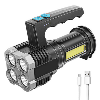 COB LED stovyklavimo žibintas nešiojamas rankinis prožektorius USB įkraunamas dvigubas šviesos šaltinis Life atsparus vandeniui COB 4 LED žibintuvėlis