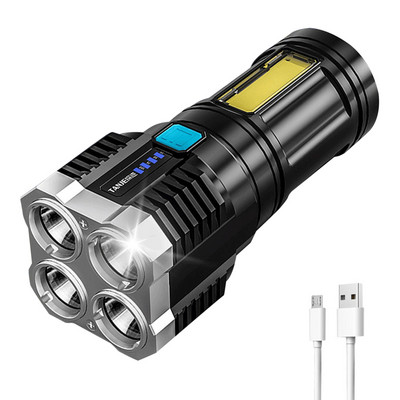 COB LED stovyklavimo žibintas nešiojamas rankinis prožektorius USB įkraunamas dvigubas šviesos šaltinis Life atsparus vandeniui COB 4 LED žibintuvėlis