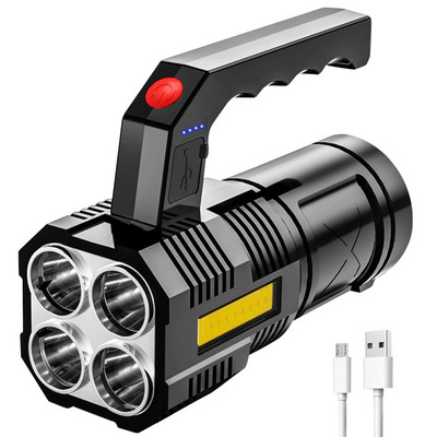 COB LED stovyklavimo žibintas nešiojamas rankinis prožektorius USB įkraunamas dvigubas šviesos šaltinis Life atsparus vandeniui COB 4 LED žibintuvėlis
