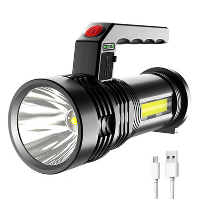 COB LED stovyklavimo žibintas nešiojamas rankinis prožektorius USB įkraunamas dvigubas šviesos šaltinis Life atsparus vandeniui COB 4 LED žibintuvėlis