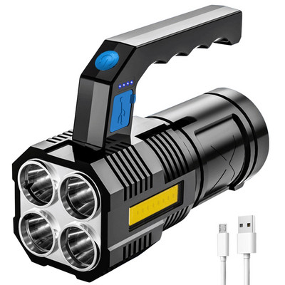 COB LED stovyklavimo žibintas nešiojamas rankinis prožektorius USB įkraunamas dvigubas šviesos šaltinis Life atsparus vandeniui COB 4 LED žibintuvėlis