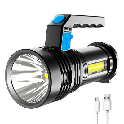 COB LED stovyklavimo žibintas nešiojamas rankinis prožektorius USB įkraunamas dvigubas šviesos šaltinis Life atsparus vandeniui COB 4 LED žibintuvėlis