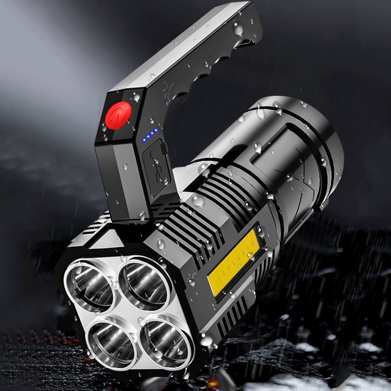 COB LED stovyklavimo žibintas nešiojamas rankinis prožektorius USB įkraunamas dvigubas šviesos šaltinis Life atsparus vandeniui COB 4 LED žibintuvėlis