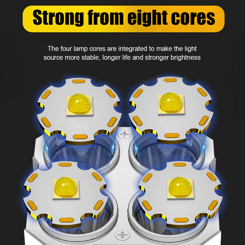 COB LED stovyklavimo žibintas nešiojamas rankinis prožektorius USB įkraunamas dvigubas šviesos šaltinis Life atsparus vandeniui COB 4 LED žibintuvėlis