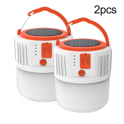 2 pachete de lumină solară de camping LED, reîncărcabilă prin USB, lampă pentru cort, impermeabilă, 5 moduri, lanternă în aer liber pentru drumeții camping