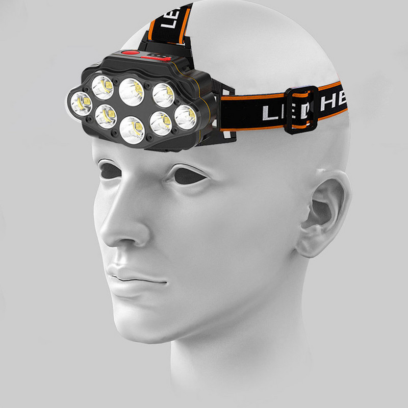 Lanternă frontală cu 8 led, reîncărcabilă, puternică, far cu led, fară portabilă, lanternă USB, lanternă cu led de 2400 mAh