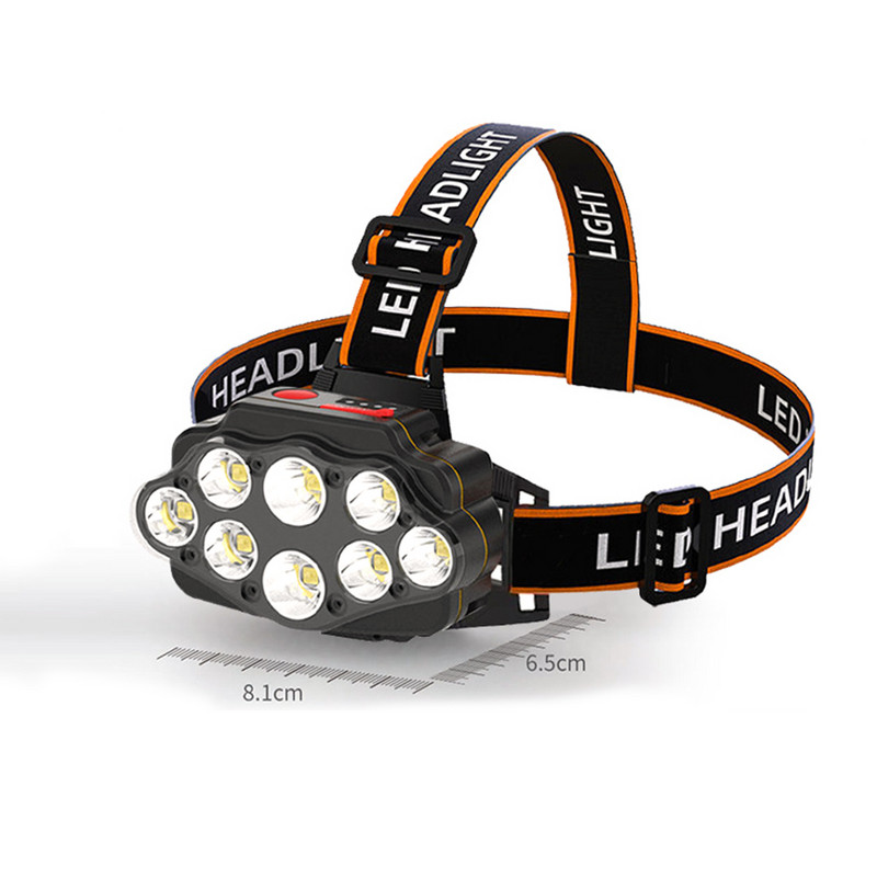 Lanternă frontală cu 8 led, reîncărcabilă, puternică, far cu led, fară portabilă, lanternă USB, lanternă cu led de 2400 mAh