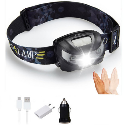 Lanternă frontală cu LED Lanternă ultrauşoară reîncărcabilă 1 pachet far USB Lumină de camping cu senzor de mişcare 4 moduri IPX5 Rezistent la apă